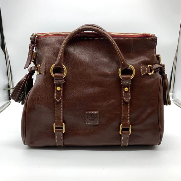 Dooney & Bourke Florentine Leather Satchel Purse Brown Chestnut - Picture 1 of 16